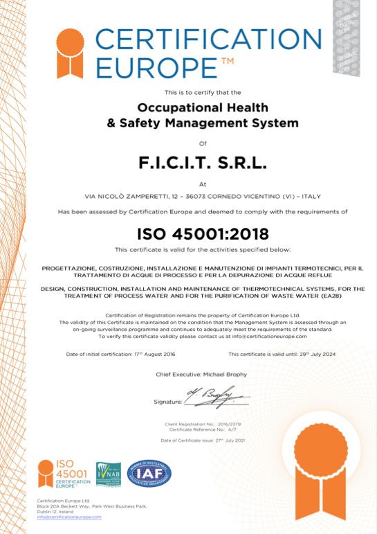 Ficit - Occupational Health<br />
& Safety Management System<br />
ISO 4501:2018