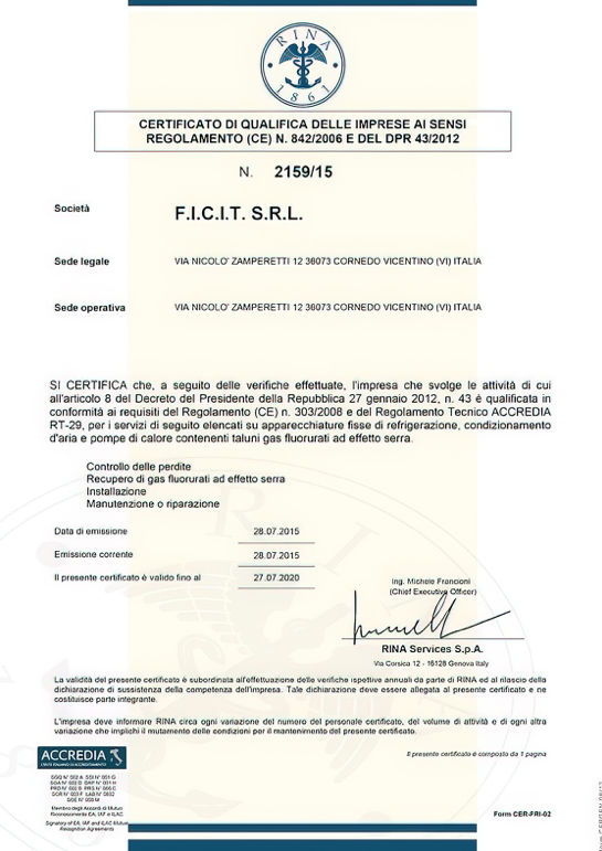 Ficit - CERTIFICAZIONE APPARECCHIATURE