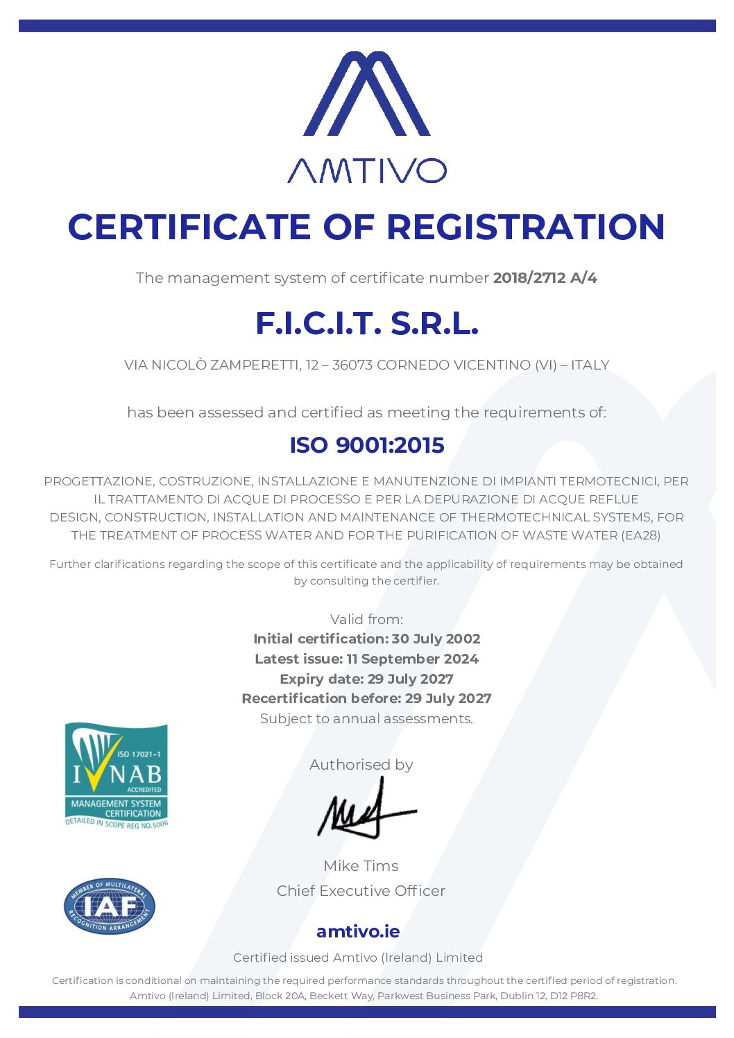 Ficit QUALITY MANAGEMENT SYSTEM<br />
ISO 9001:2015